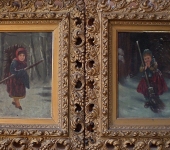 Pair Framed Oil on Canvas Paintings of Little Women